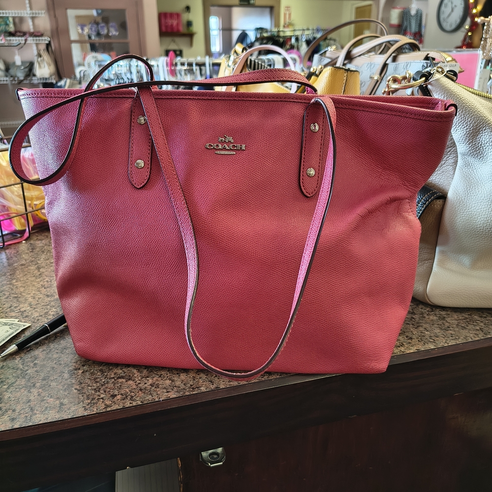 Coach Pebbled Leather Tote in Raspberry